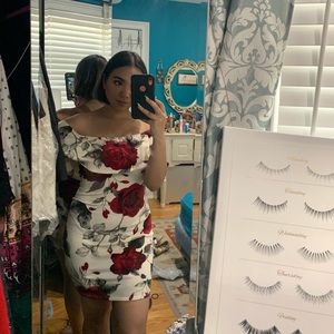 White rose pattern dress